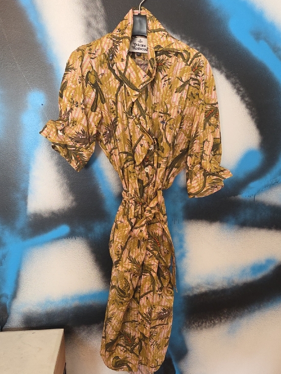Vivienne Westwood Dresses & Skirts - Vivienne Westwood Olive & Pink Tropical Shirt Dress